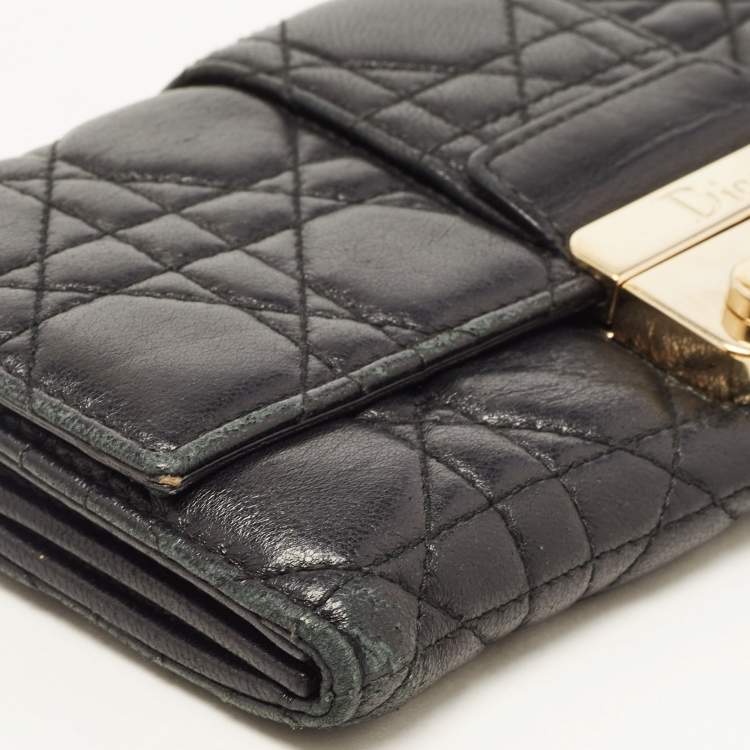 Pre Owned Dior Black Cannage Leather Miss Dior Continental Wallet