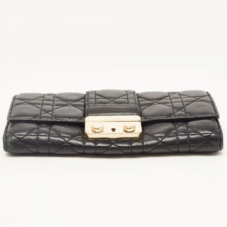 Pre Owned Dior Black Cannage Leather Miss Dior Continental Wallet