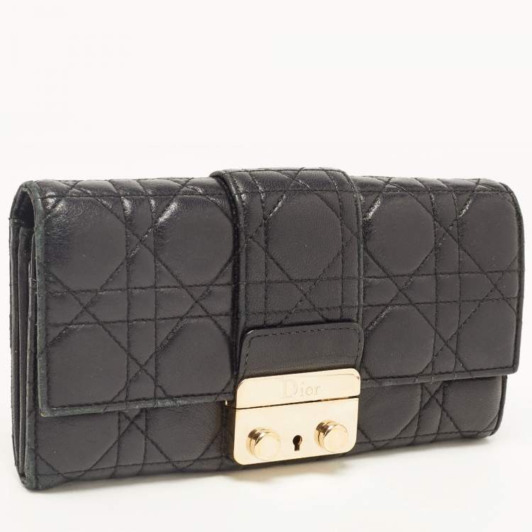Pre Owned Dior Black Cannage Leather Miss Dior Continental Wallet