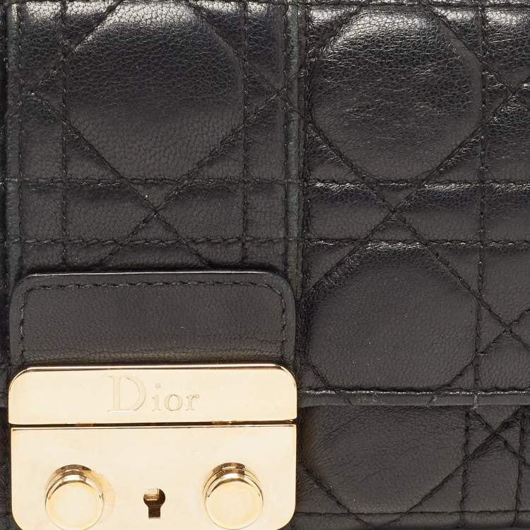 Pre Owned Dior Black Cannage Leather Miss Dior Continental Wallet