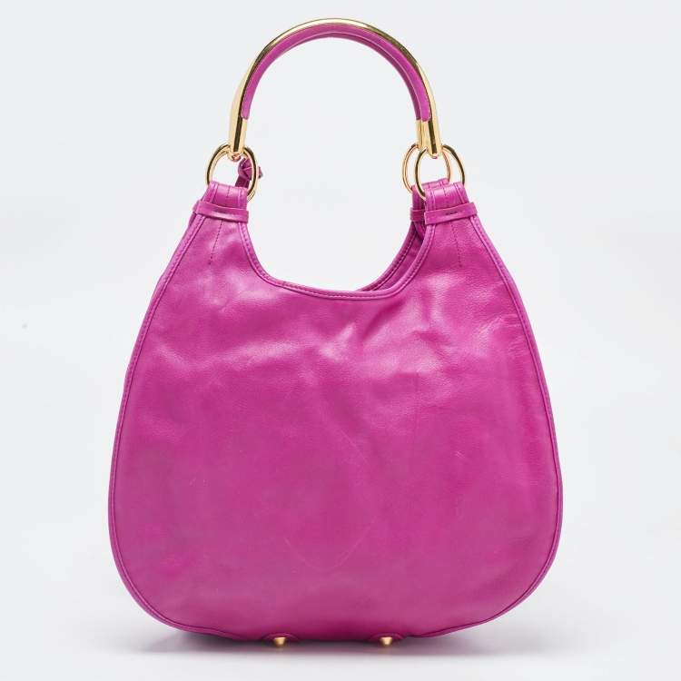 Pre Owned Dior Magenta Leather Jeweled Front Pocket Hobo