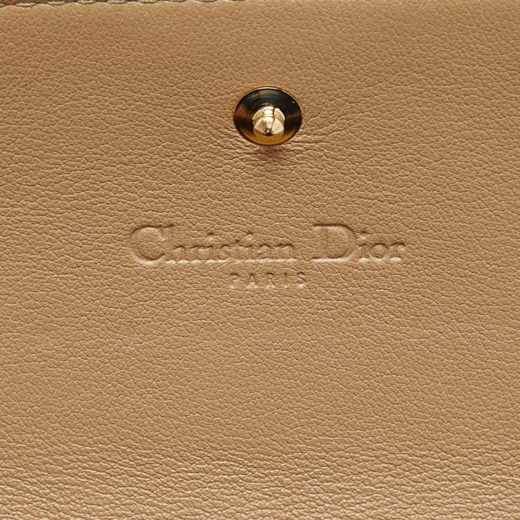 Pre Owned Dior Beige Cannage Patent Leather Lady Dior Wallet on Chain