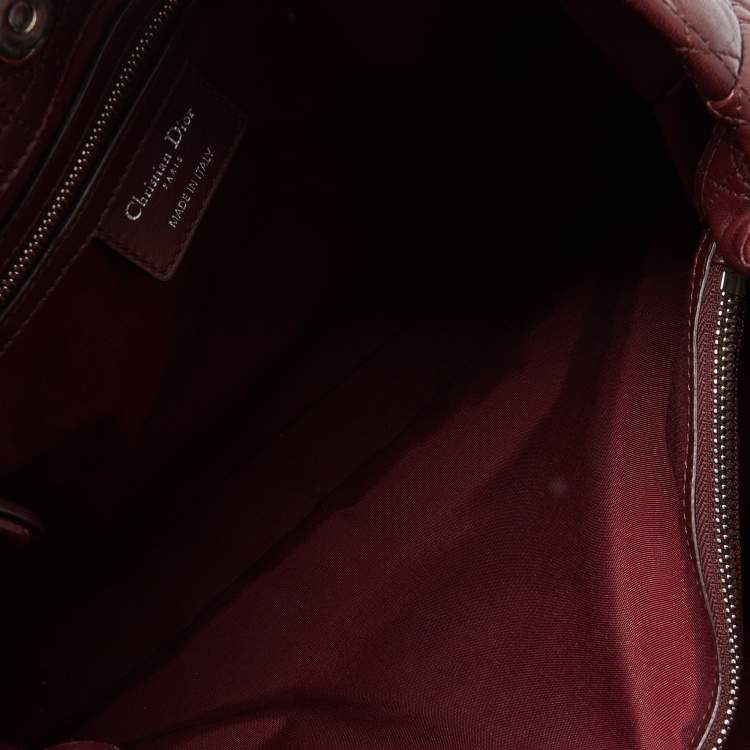 Pre Owned Dior Burgundy Cannage Leather Large Soft Lady Dior Shopper Tote