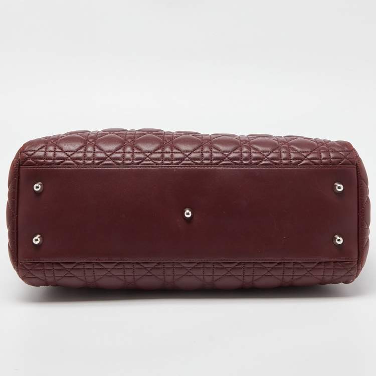 Pre Owned Dior Burgundy Cannage Leather Large Soft Lady Dior Shopper Tote