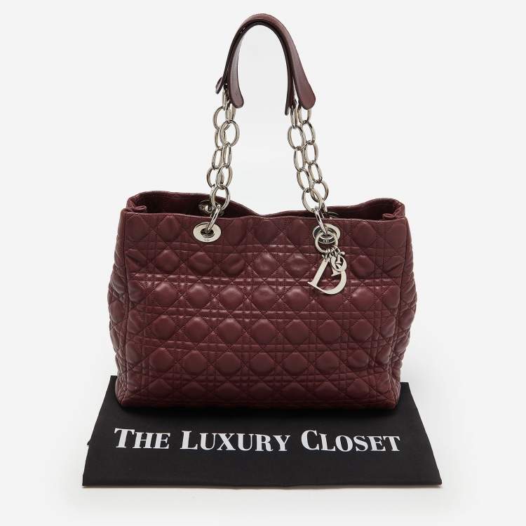 Pre Owned Dior Burgundy Cannage Leather Large Soft Lady Dior Shopper Tote