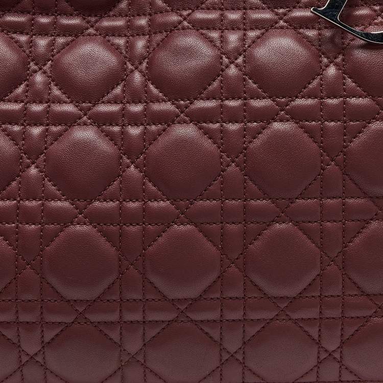 Pre Owned Dior Burgundy Cannage Leather Large Soft Lady Dior Shopper Tote