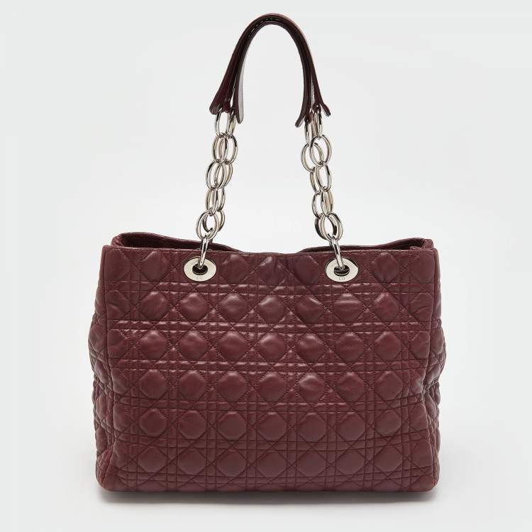 Pre Owned Dior Burgundy Cannage Leather Large Soft Lady Dior Shopper Tote