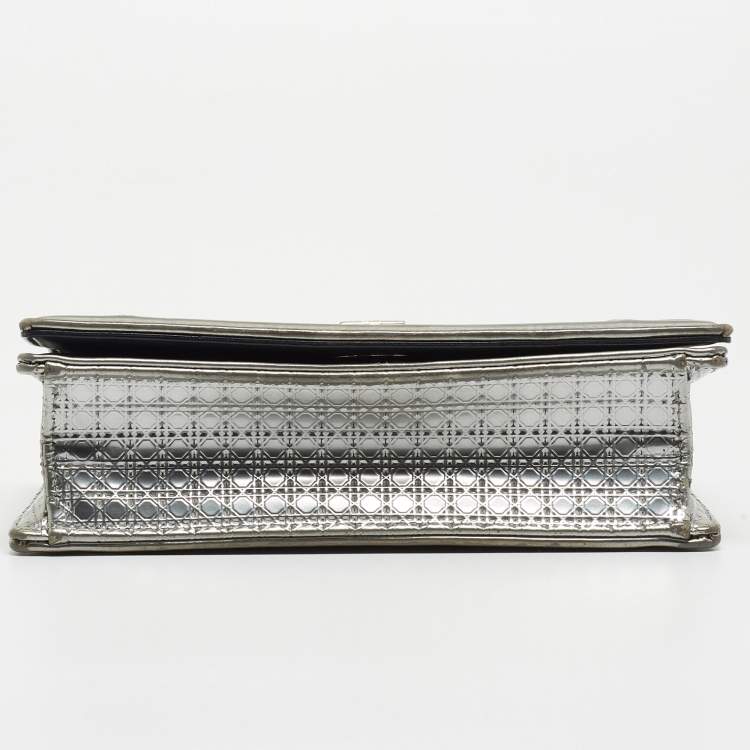 Pre Owned Dior Silver Micro Cannage Patent Leather Diorama Wallet on Chain 