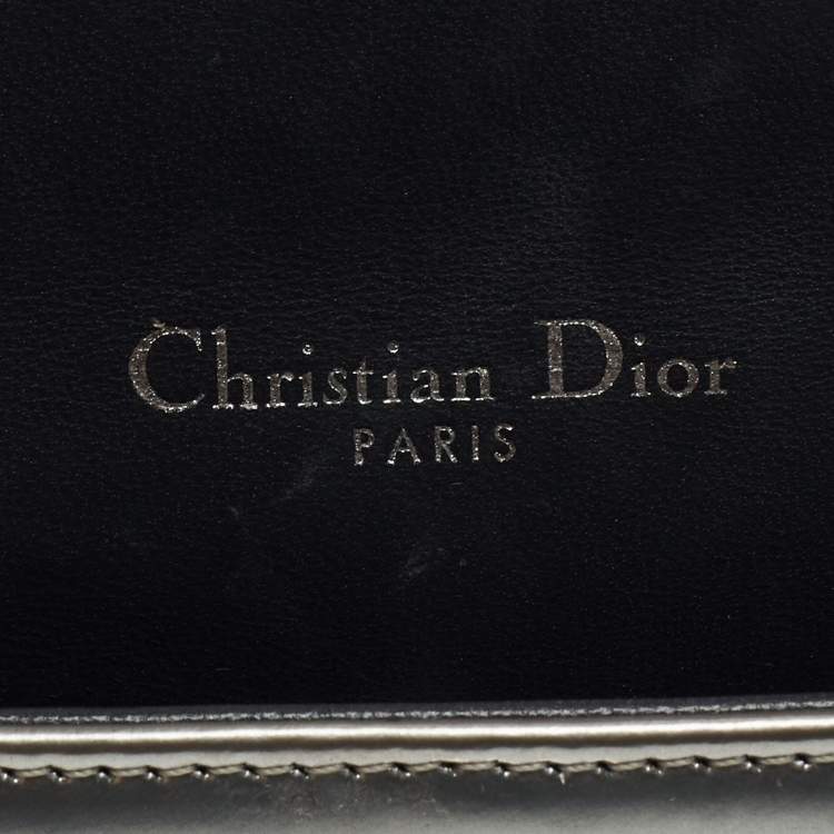 Pre Owned Dior Silver Micro Cannage Patent Leather Diorama Wallet on Chain 