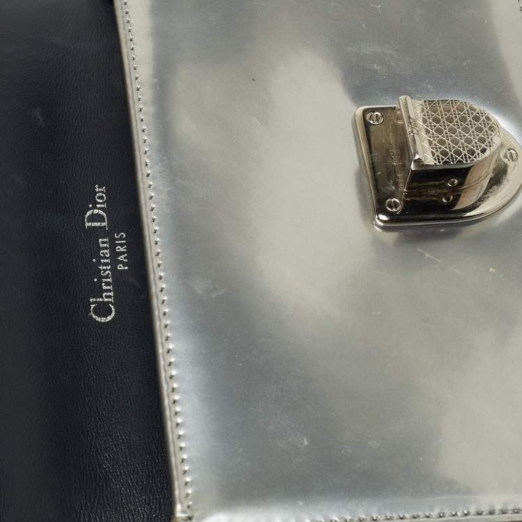 Pre Owned Dior Silver Micro Cannage Patent Leather Diorama Wallet on Chain 