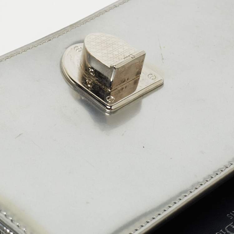 Pre Owned Dior Silver Micro Cannage Patent Leather Diorama Wallet on Chain 