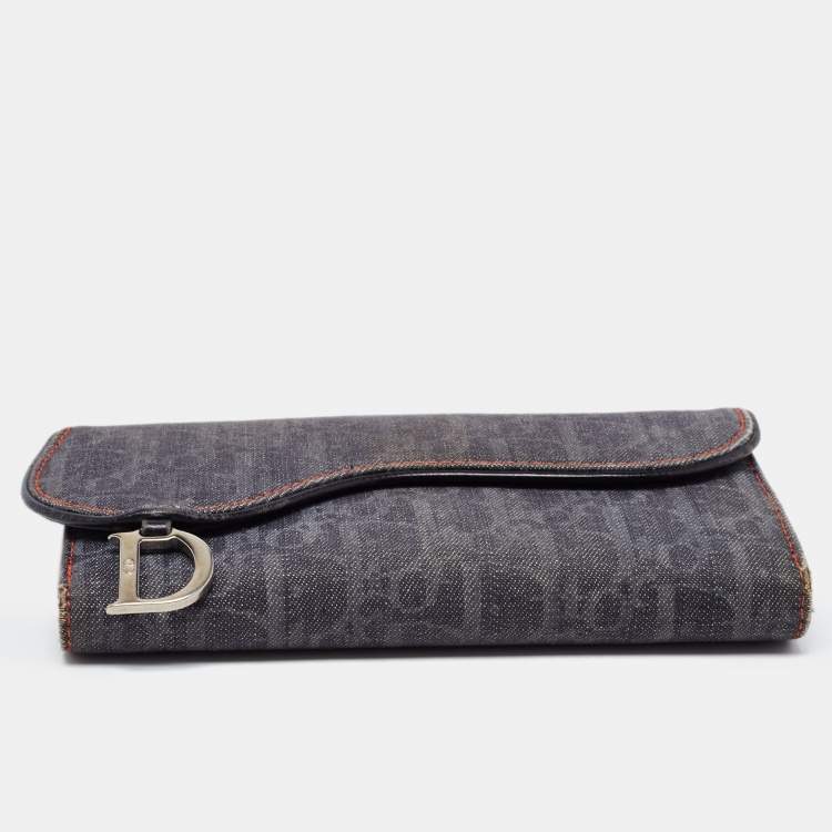 Pre Owned Dior Dark Blue Denim Diorissimo Saddle Continental Wallet