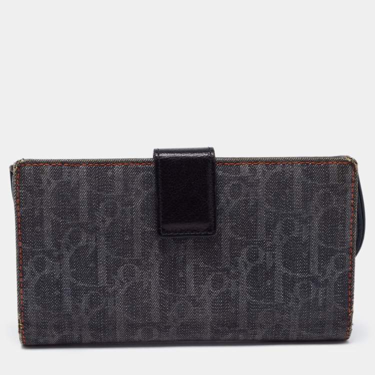Pre Owned Dior Dark Blue Denim Diorissimo Saddle Continental Wallet