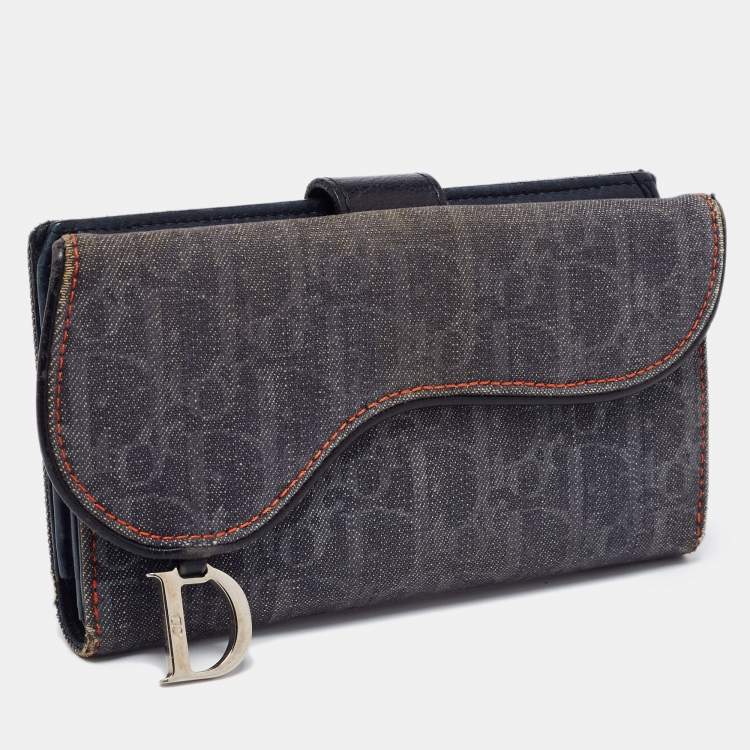 Pre Owned Dior Dark Blue Denim Diorissimo Saddle Continental Wallet