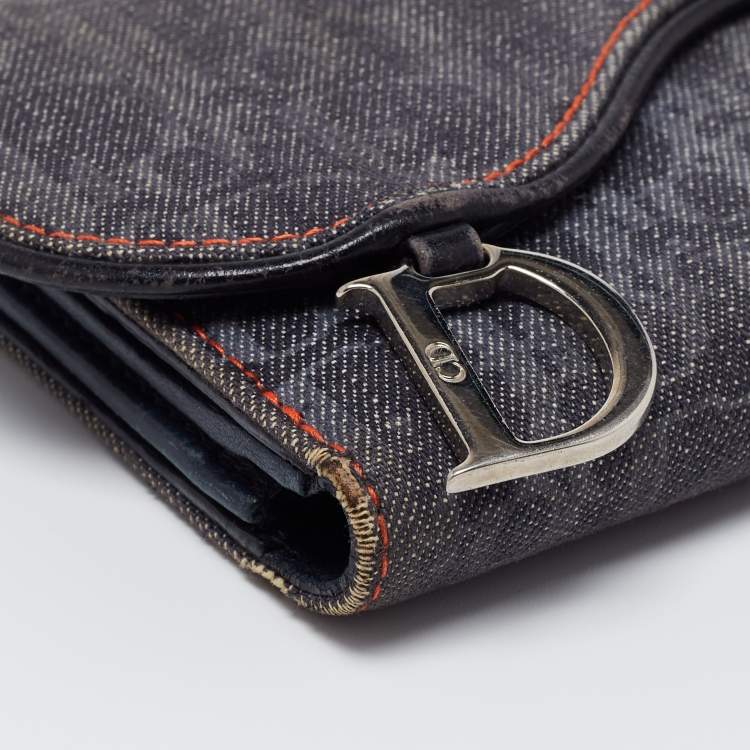Pre Owned Dior Dark Blue Denim Diorissimo Saddle Continental Wallet