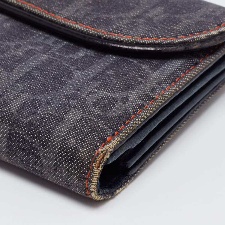 Pre Owned Dior Dark Blue Denim Diorissimo Saddle Continental Wallet