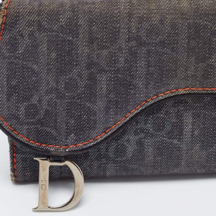 Pre Owned Dior Dark Blue Denim Diorissimo Saddle Continental Wallet