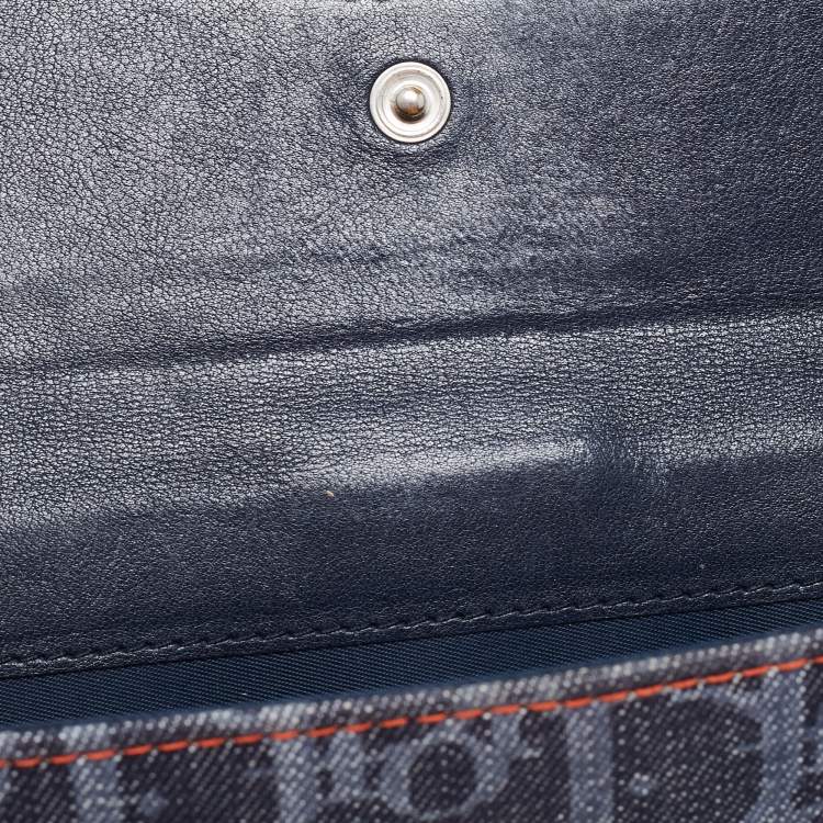 Pre Owned Dior Dark Blue Denim Diorissimo Saddle Continental Wallet