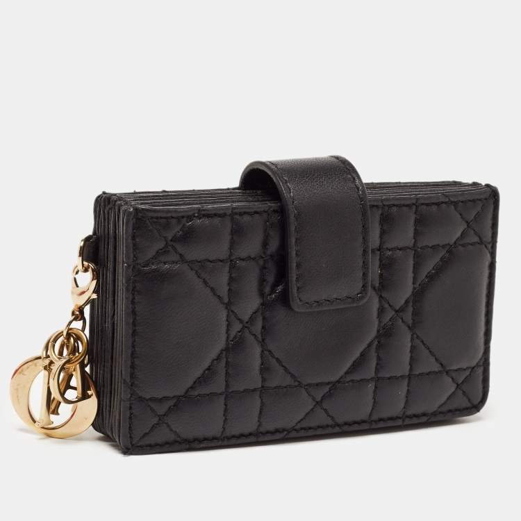 Pre Owned Dior Black Cannage Leather Lady Dior 5 Gusset Card Holder