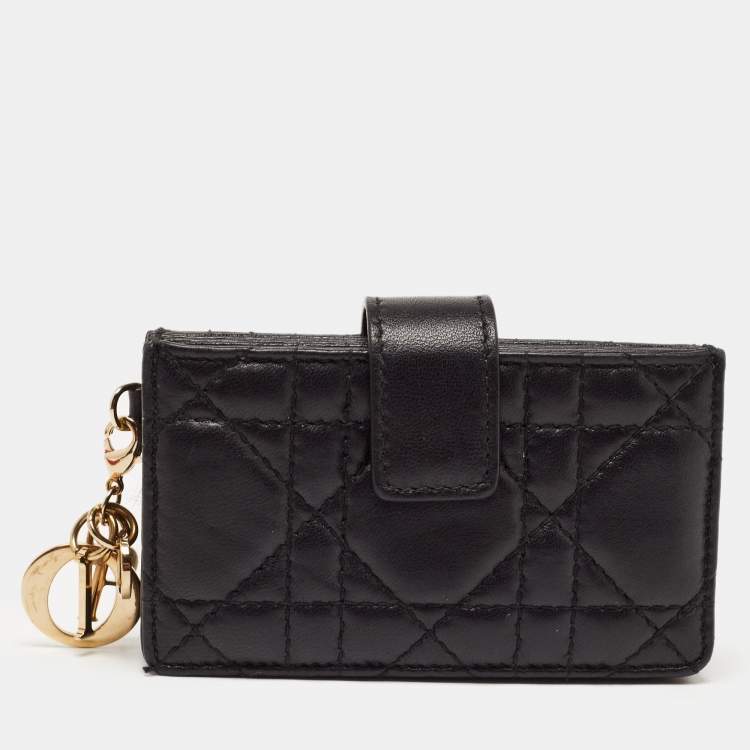 Pre Owned Dior Black Cannage Leather Lady Dior 5 Gusset Card Holder