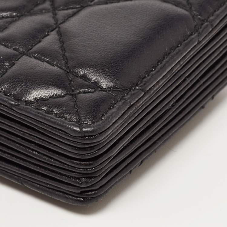 Pre Owned Dior Black Cannage Leather Lady Dior 5 Gusset Card Holder