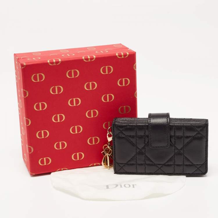 Pre Owned Dior Black Cannage Leather Lady Dior 5 Gusset Card Holder
