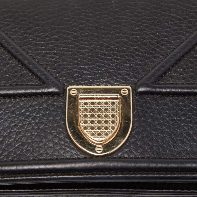 Pre Owned Dior Black Leather Diorama Wallet on Chain