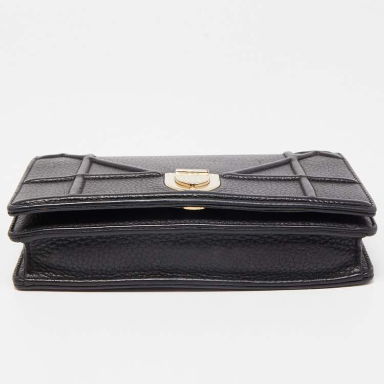 Pre Owned Dior Black Leather Diorama Wallet on Chain