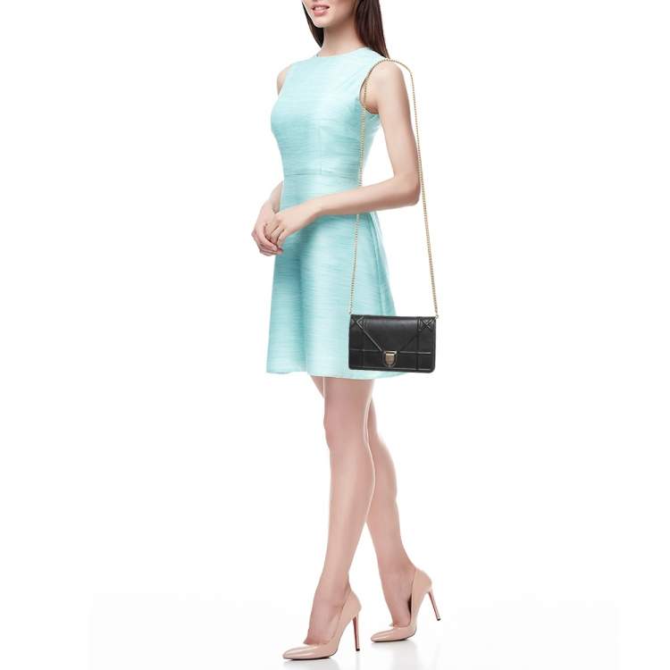 Pre Owned Dior Black Leather Diorama Wallet on Chain