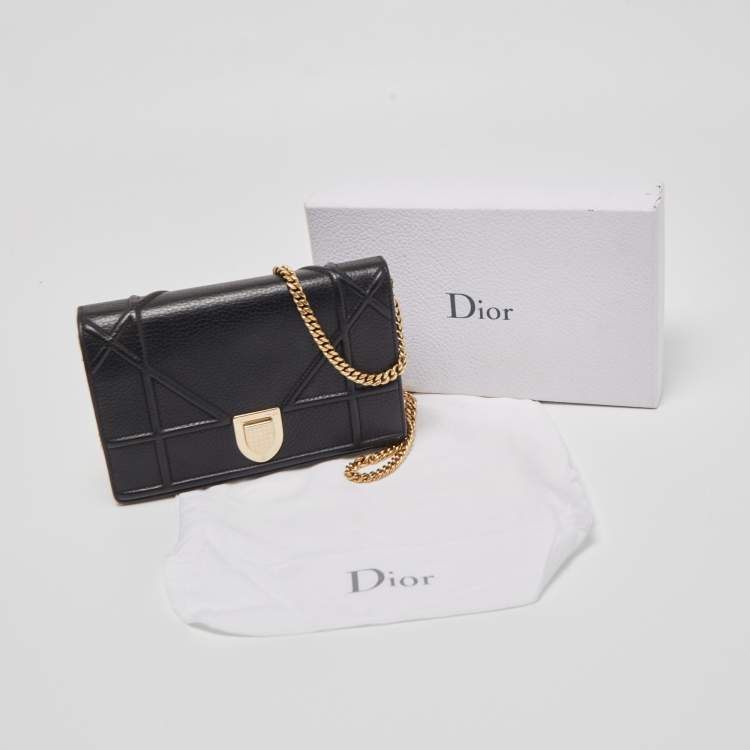 Pre Owned Dior Black Leather Diorama Wallet on Chain