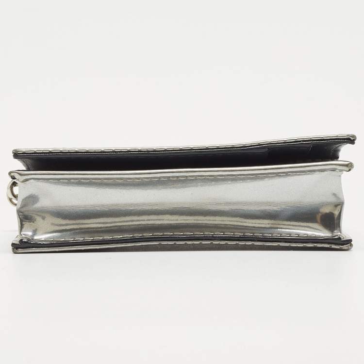 Pre Owned Dior Silver Micro Cannage Patent Leather Lady Dior Card Case