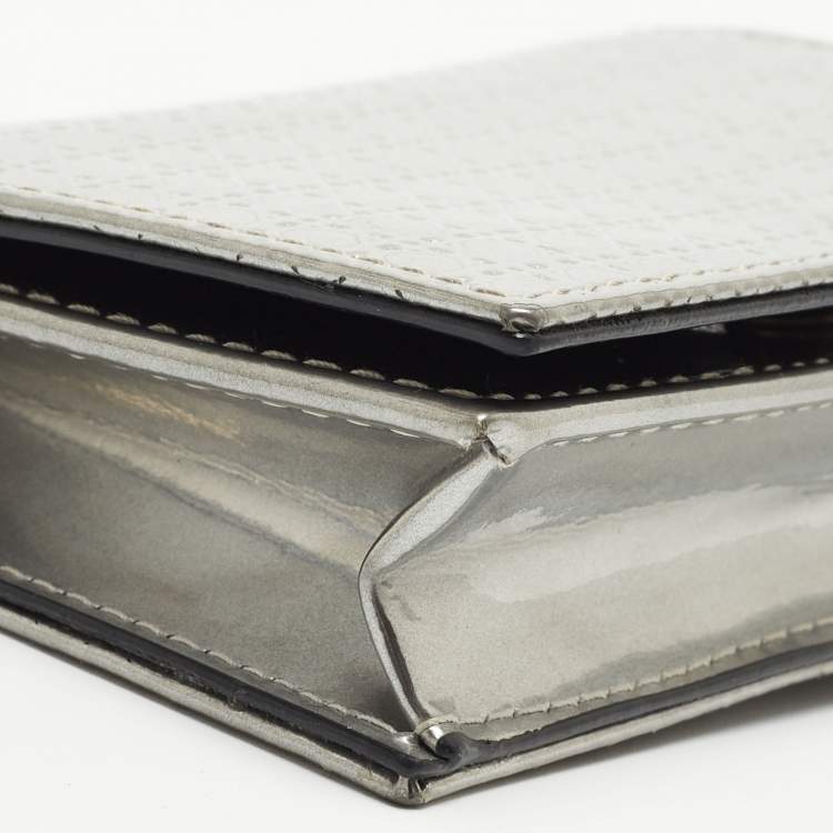 Pre Owned Dior Silver Micro Cannage Patent Leather Lady Dior Card Case