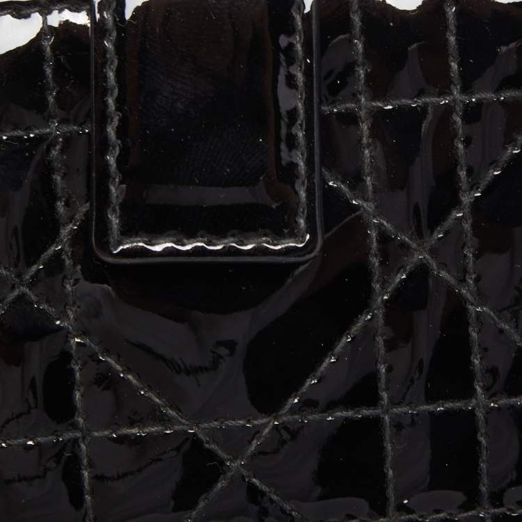 Pre Owned Dior Black Cannage Patent Leather Lady Dior 5 Gusset Card Holder