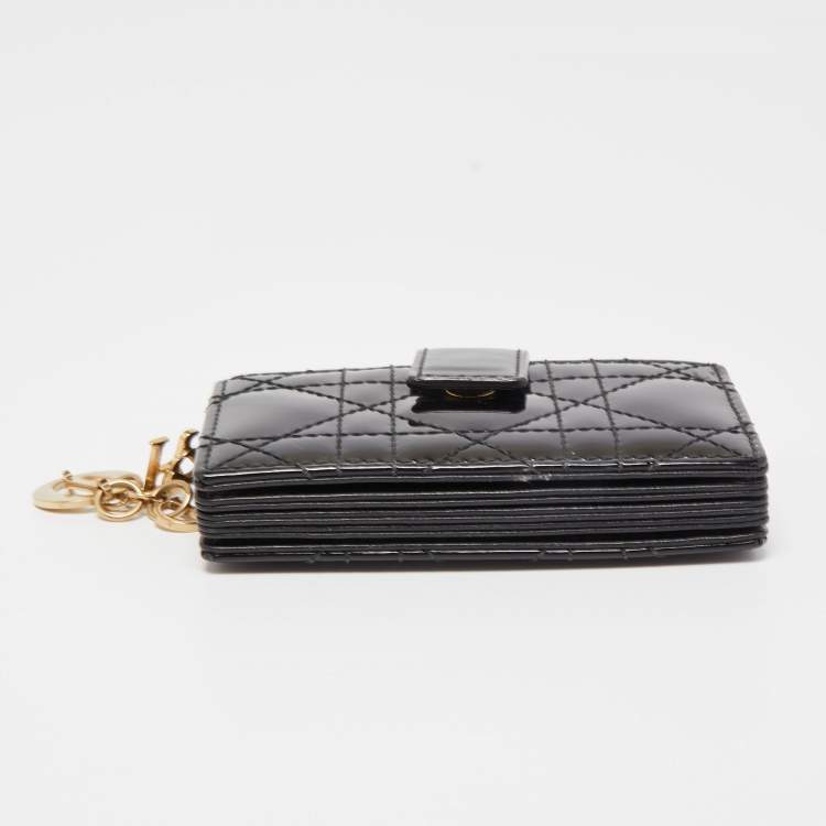 Pre Owned Dior Black Cannage Patent Leather Lady Dior 5 Gusset Card Holder
