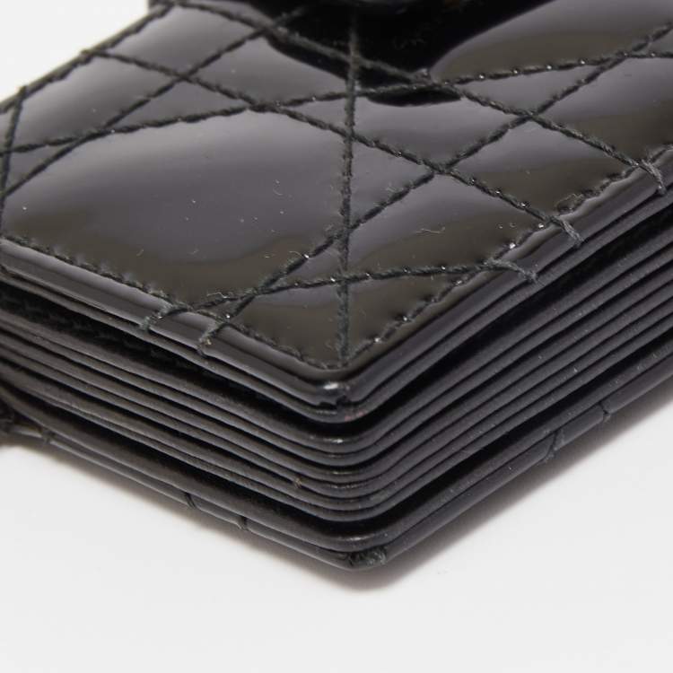 Pre Owned Dior Black Cannage Patent Leather Lady Dior 5 Gusset Card Holder