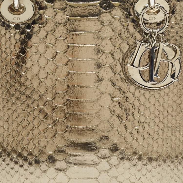 Pre Owned Dior Pale Gold Python Medium Lady Dior Tote