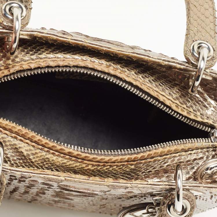 Pre Owned Dior Pale Gold Python Medium Lady Dior Tote