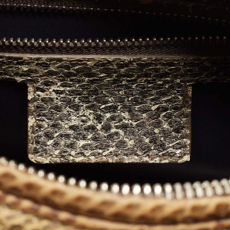 Pre Owned Dior Pale Gold Python Medium Lady Dior Tote