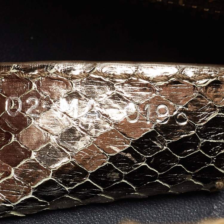 Pre Owned Dior Pale Gold Python Medium Lady Dior Tote