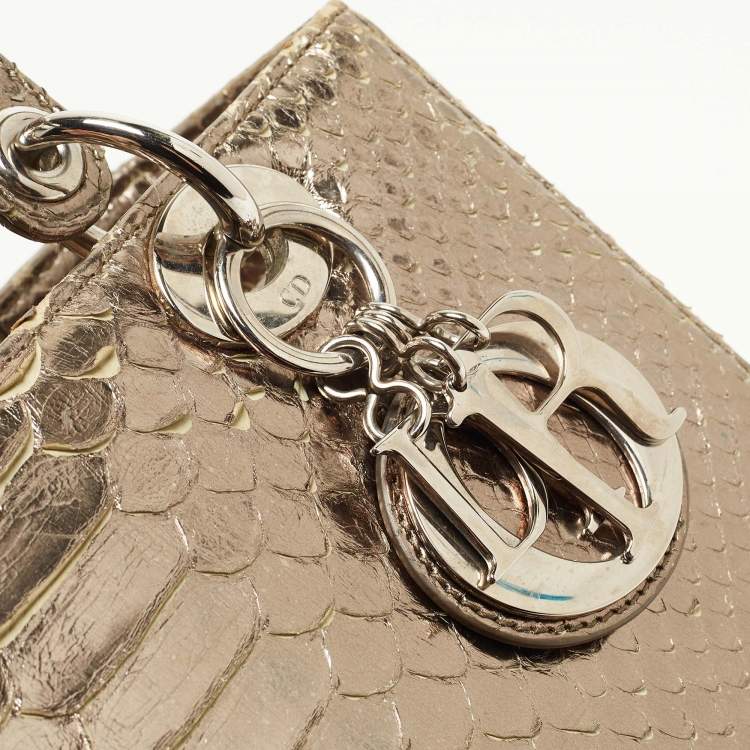 Pre Owned Dior Pale Gold Python Medium Lady Dior Tote