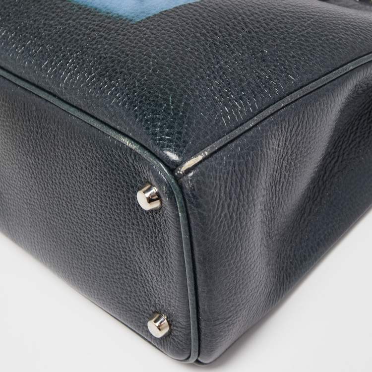 Pre Owned Dior Navy Blue Floral Print Leather Medium Diorissimo Shopper Tote