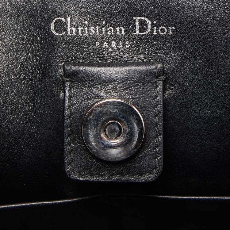 Pre Owned Dior Navy Blue Floral Print Leather Medium Diorissimo Shopper Tote