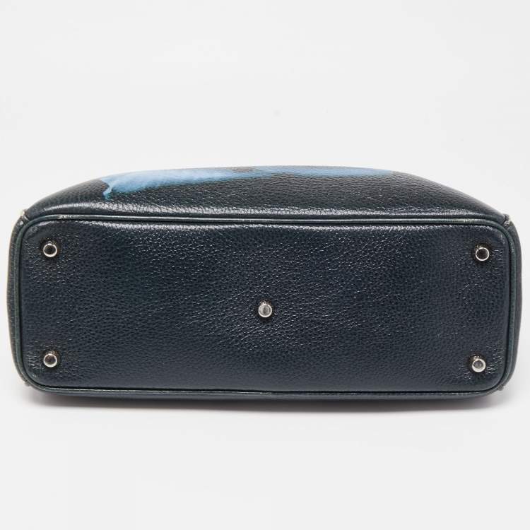 Pre Owned Dior Navy Blue Floral Print Leather Medium Diorissimo Shopper Tote