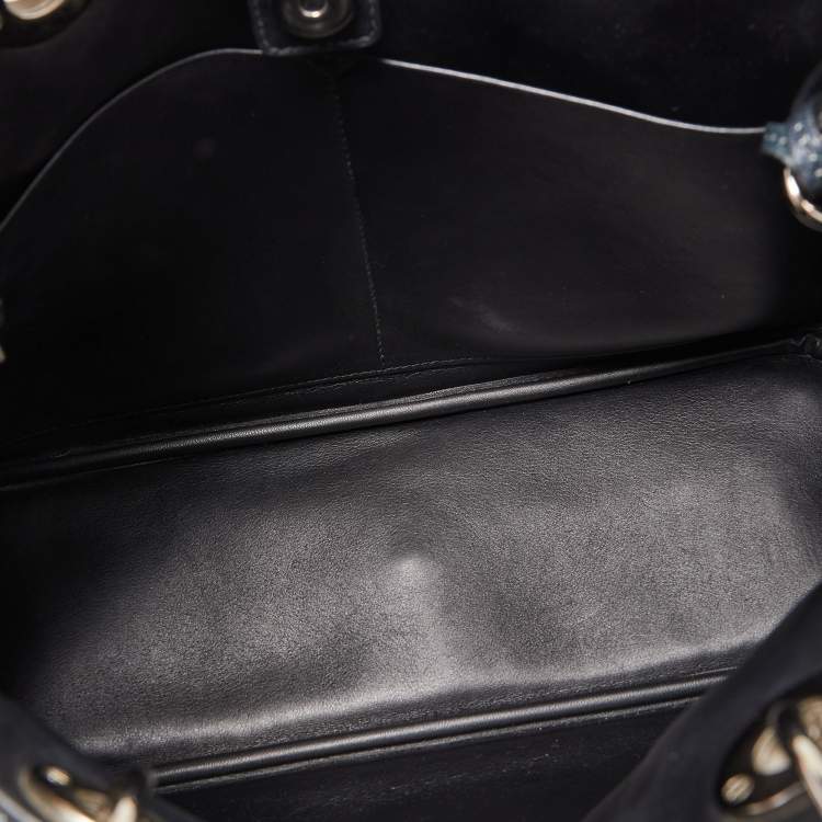 Pre Owned Dior Navy Blue Floral Print Leather Medium Diorissimo Shopper Tote