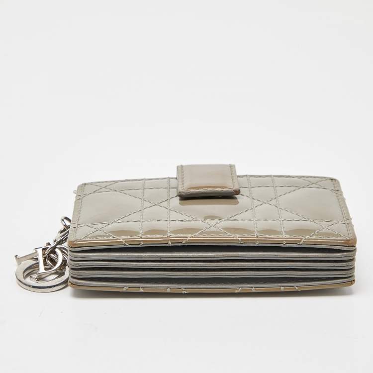Pre Owned Dior Grey Cannage Patent Leather Lady Dior 5 Gusset Card Holder