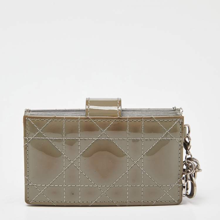 Pre Owned Dior Grey Cannage Patent Leather Lady Dior 5 Gusset Card Holder