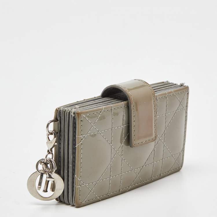 Pre Owned Dior Grey Cannage Patent Leather Lady Dior 5 Gusset Card Holder