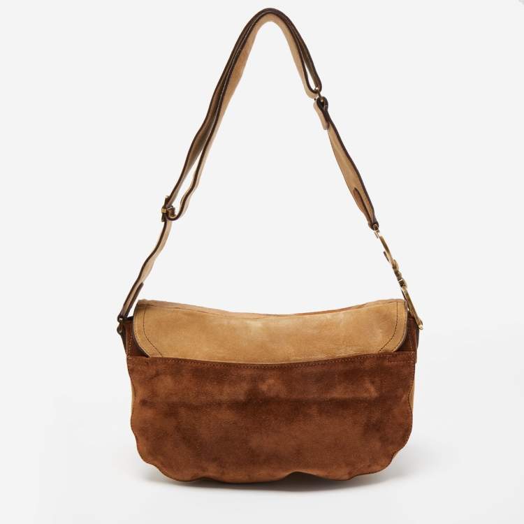 Pre Owned Dior Beige/Brown Calfhair and Suede Saddle Bag