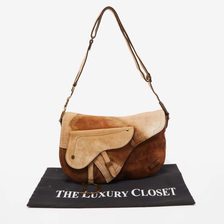 Pre Owned Dior Beige/Brown Calfhair and Suede Saddle Bag