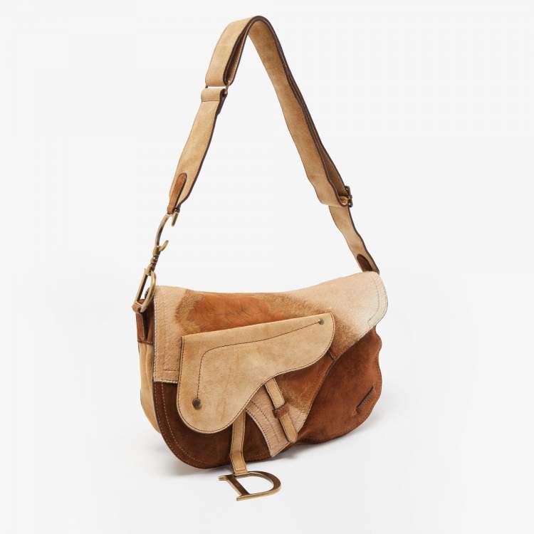 Pre Owned Dior Beige/Brown Calfhair and Suede Saddle Bag